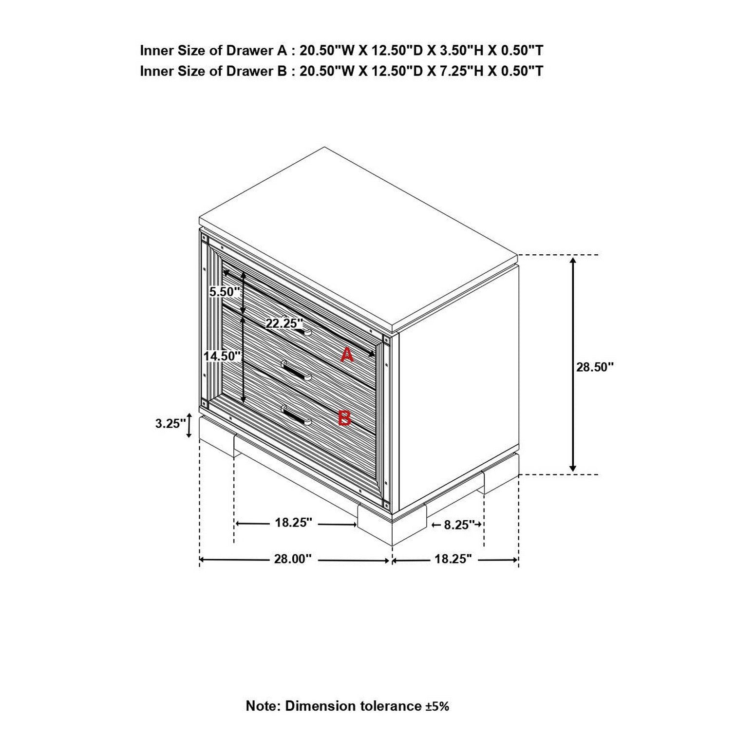 Eleanor Rectangular 3-drawer Nightstand Silver and Black 223362