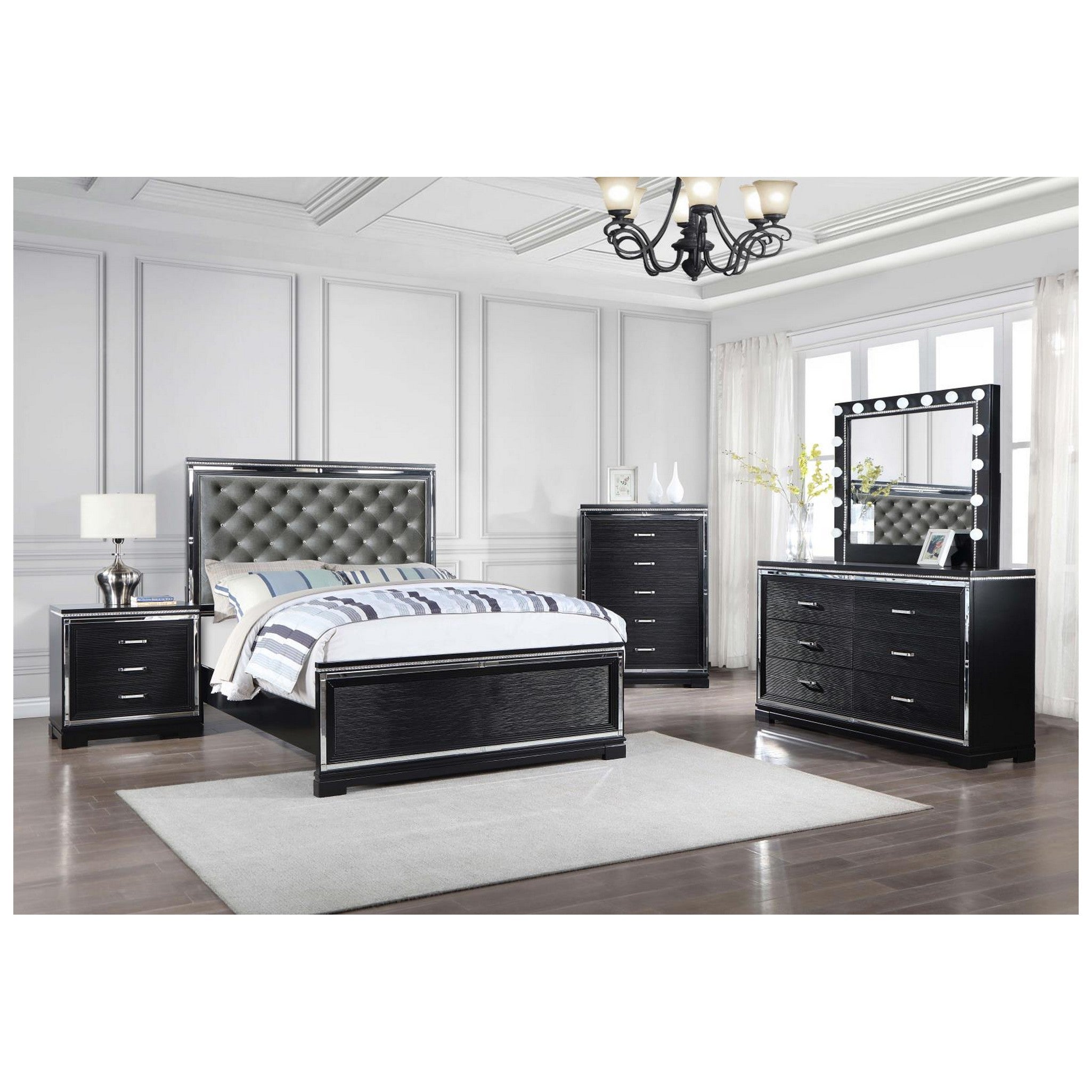 Eleanor Rectangular 3-drawer Nightstand Silver and Black 223362