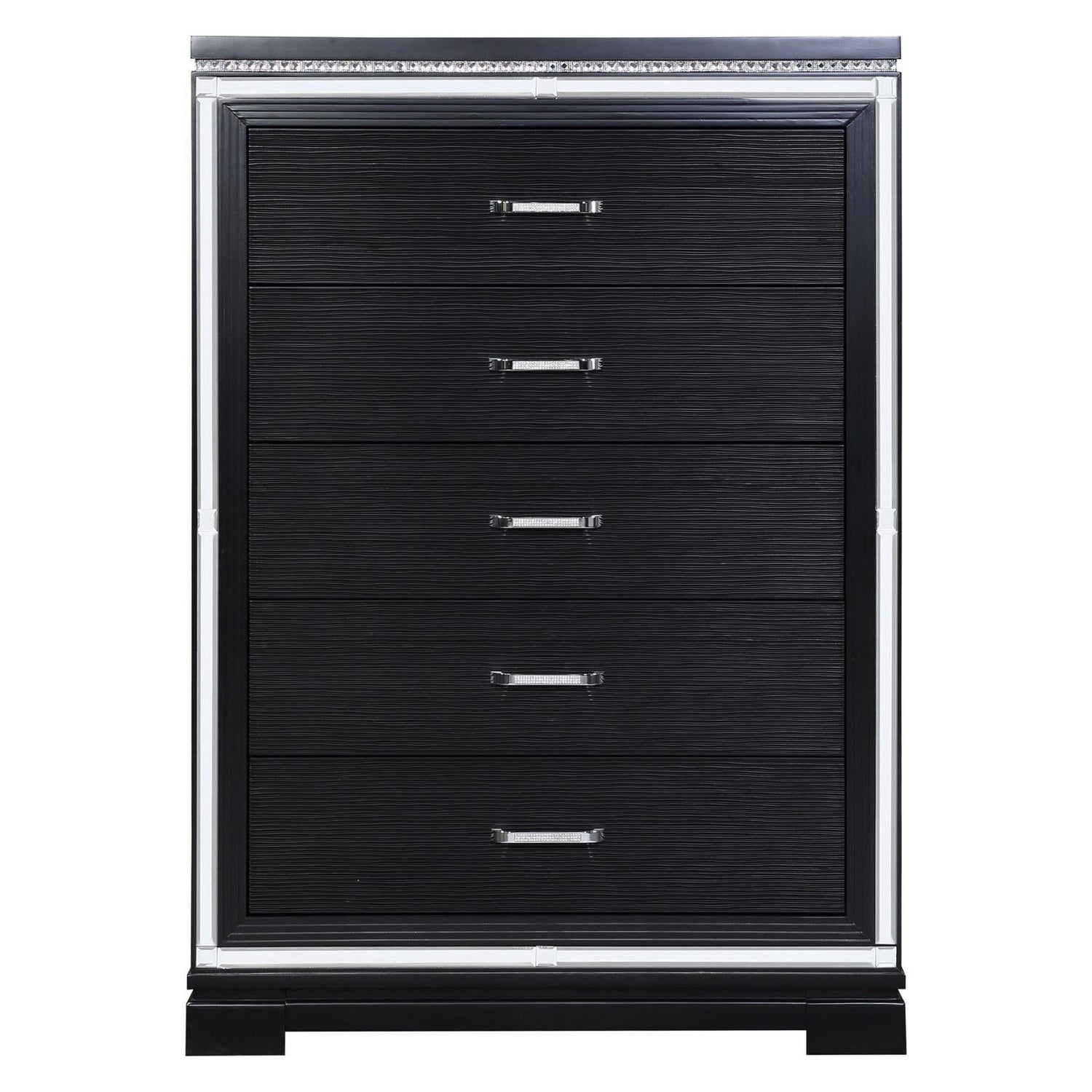 Eleanor Rectangular 5-drawer Chest Silver and Black 223365