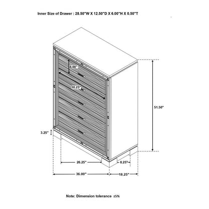 Eleanor Rectangular 5-drawer Chest Silver and Black 223365