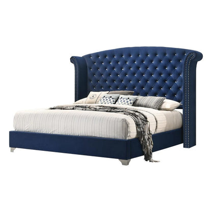 Melody Eastern King Wingback Upholstered Bed Pacific Blue 223371KE