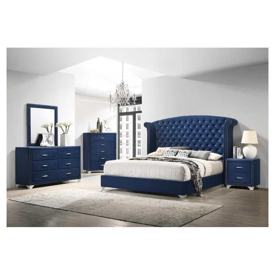 Melody Eastern King Wingback Upholstered Bed Pacific Blue 223371KE