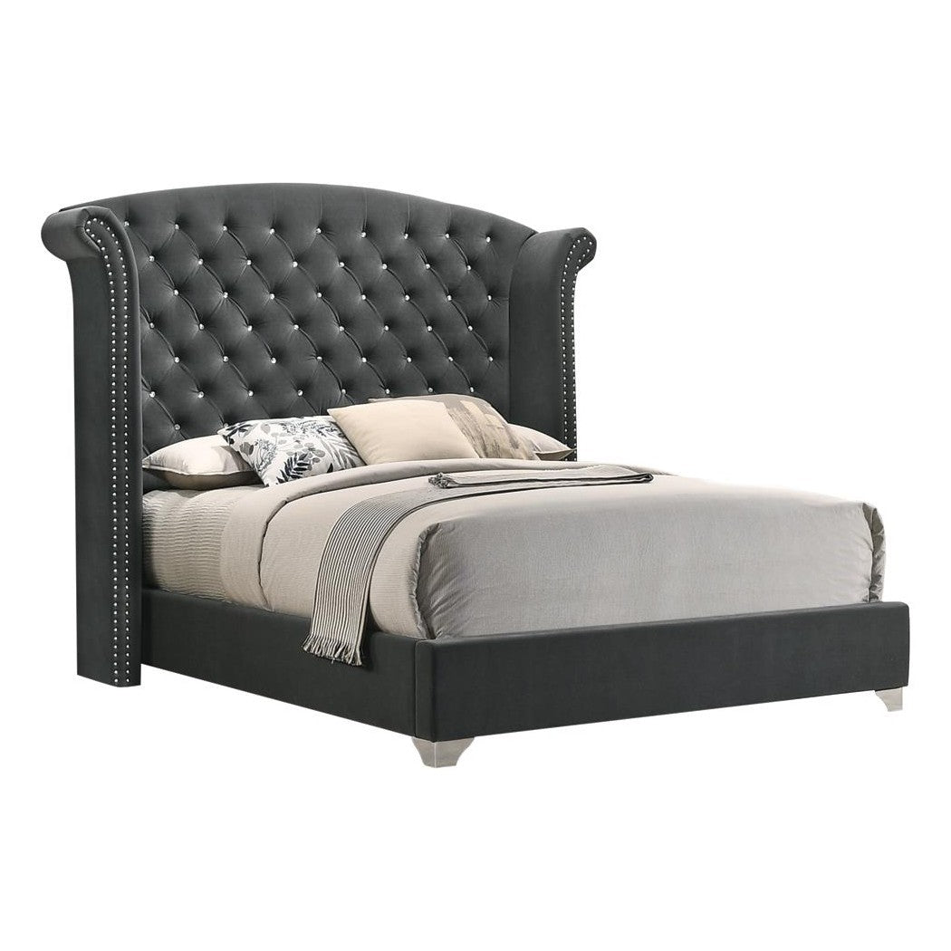 Melody Eastern King Wingback Upholstered Bed Grey 223381KE