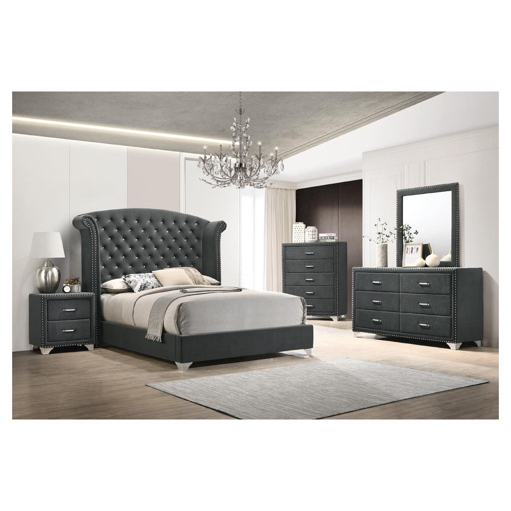 Melody Eastern King Wingback Upholstered Bed Grey 223381KE