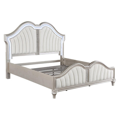 Evangeline 4-piece Upholstered Platform Eastern King Bedroom Set Ivory and Silver Oak 223391KE-S4