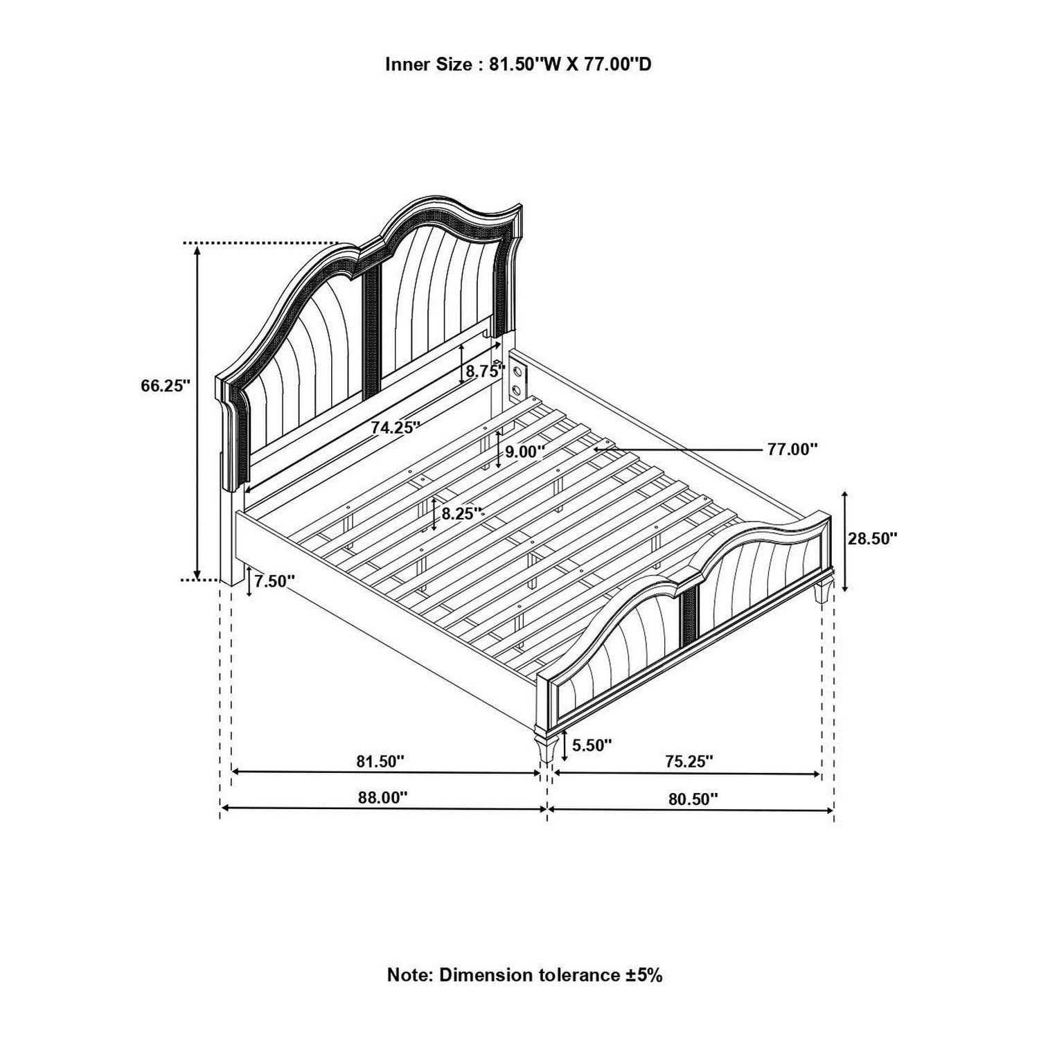 Evangeline 4-piece Upholstered Platform Eastern King Bedroom Set Ivory and Silver Oak 223391KE-S4