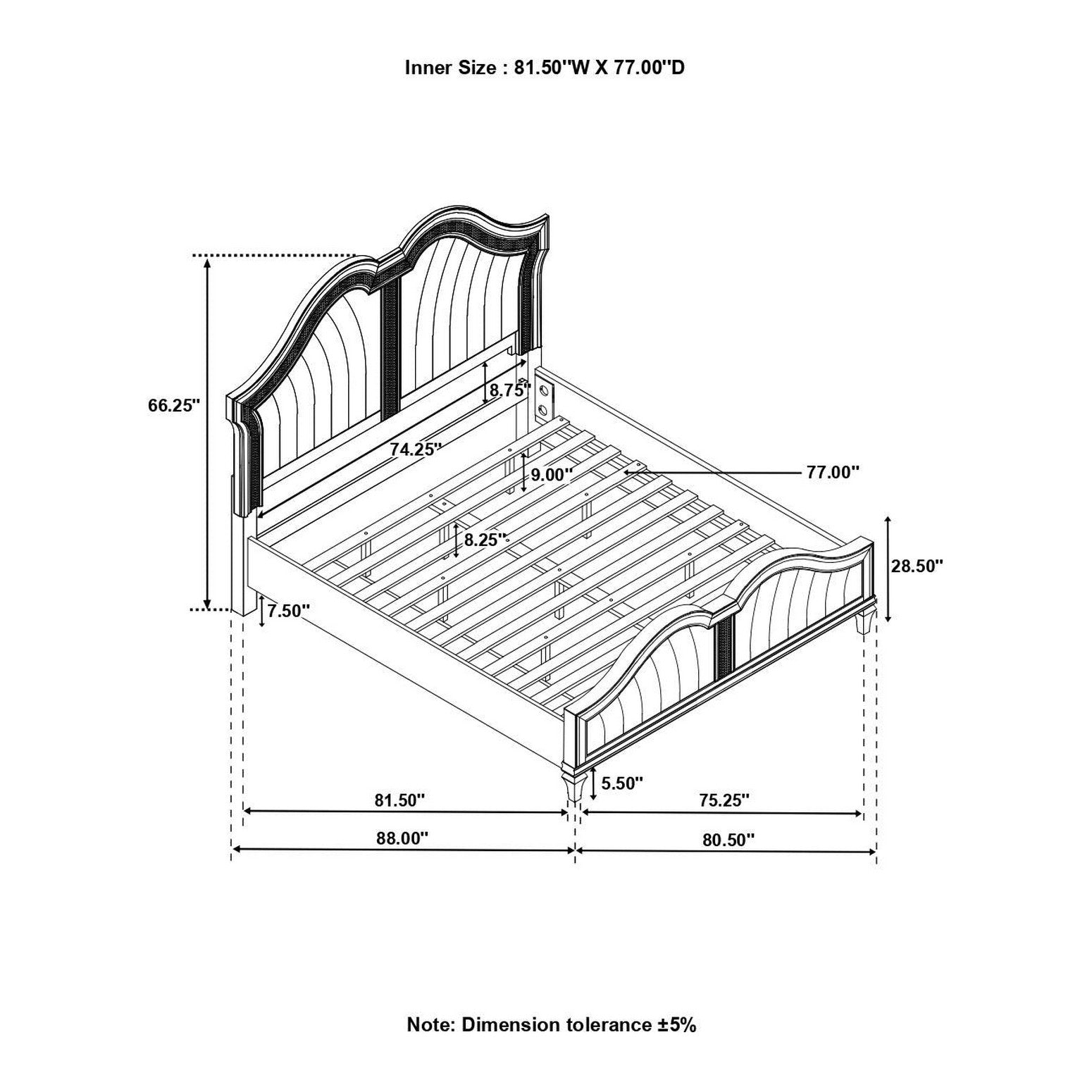 Evangeline 5-piece Upholstered Platform Eastern King Bedroom Set Ivory and Silver Oak 223391KE-S5