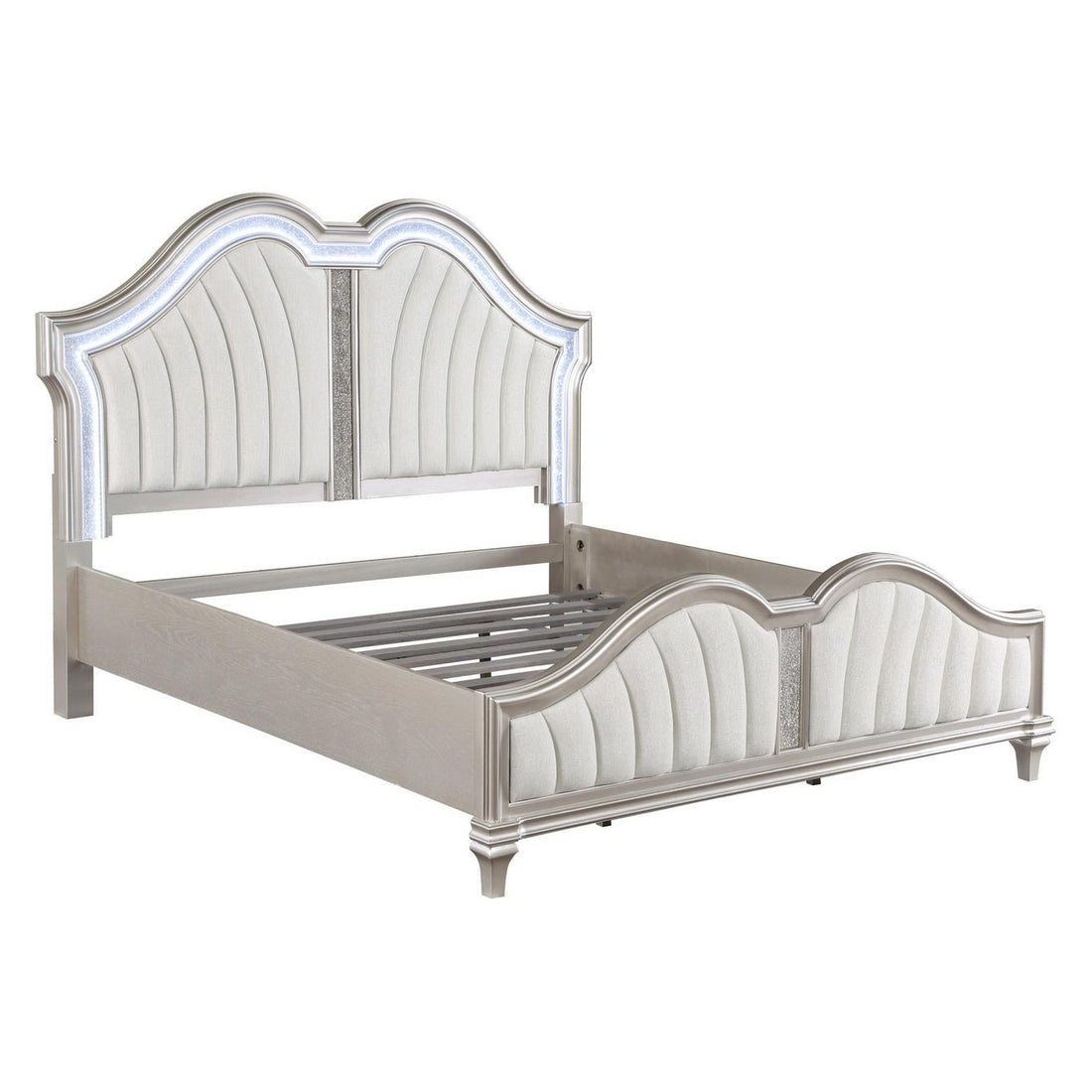 Evangeline Tufted Upholstered Platform Eastern King Bed Ivory and Silver Oak 223391KE