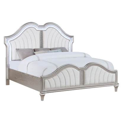 Evangeline Tufted Upholstered Platform Eastern King Bed Ivory and Silver Oak 223391KE