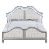 Evangeline Tufted Upholstered Platform Eastern King Bed Ivory and Silver Oak 223391KE