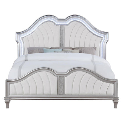 Evangeline Tufted Upholstered Platform Eastern King Bed Ivory and Silver Oak 223391KE