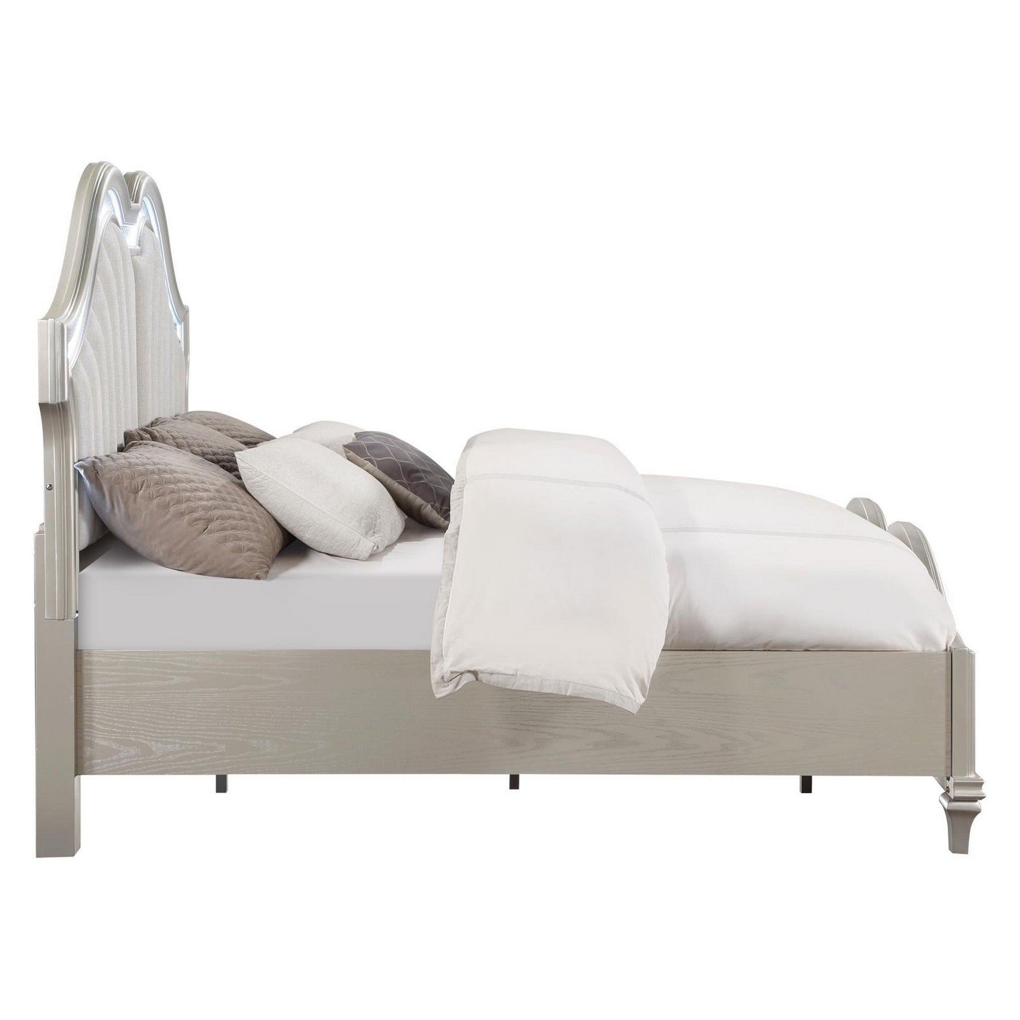 Evangeline Tufted Upholstered Platform Eastern King Bed Ivory and Silver Oak 223391KE