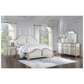 Evangeline 4-piece Upholstered Platform California King Bedroom Set Ivory and Silver Oak 223391KW-S4