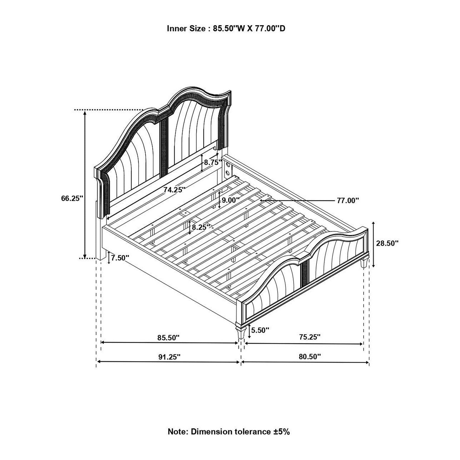 Evangeline 4-piece Upholstered Platform California King Bedroom Set Ivory and Silver Oak 223391KW-S4