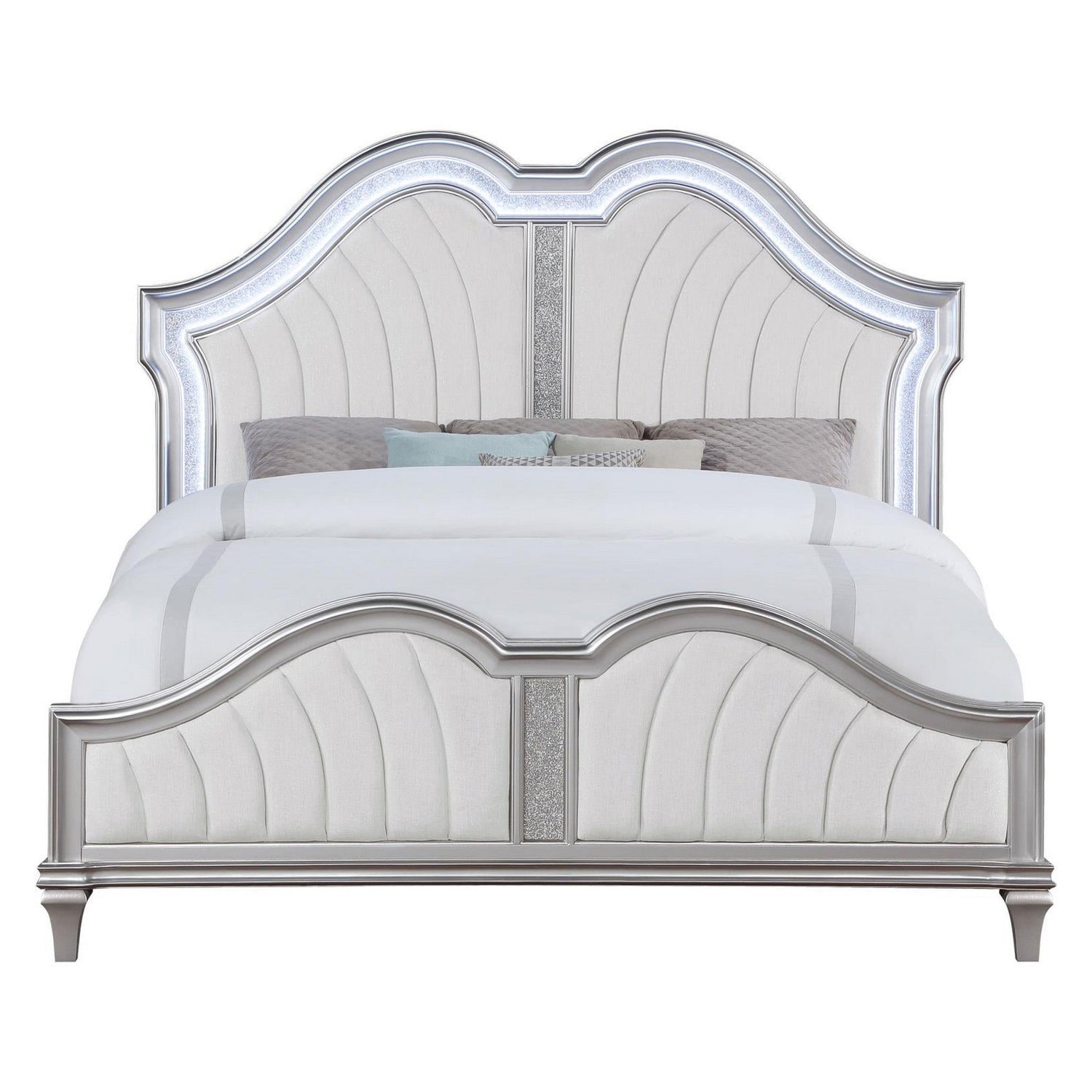 Evangeline Tufted Upholstered Platform Queen Bed Ivory and Silver Oak 223391Q