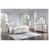 Evangeline Tufted Upholstered Platform Queen Bed Ivory and Silver Oak 223391Q