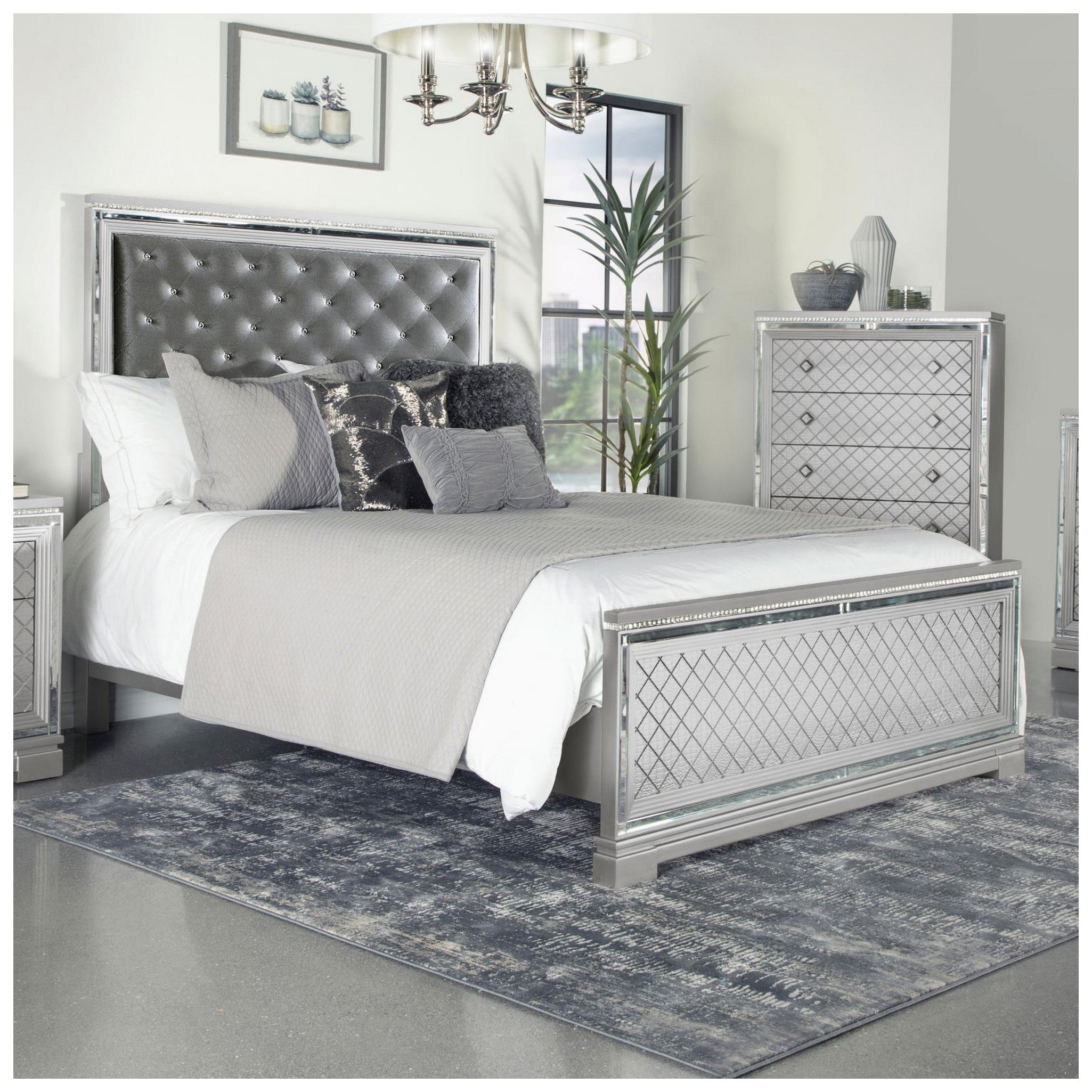 Eleanor Upholstered Tufted Bed Metallic 223461KE