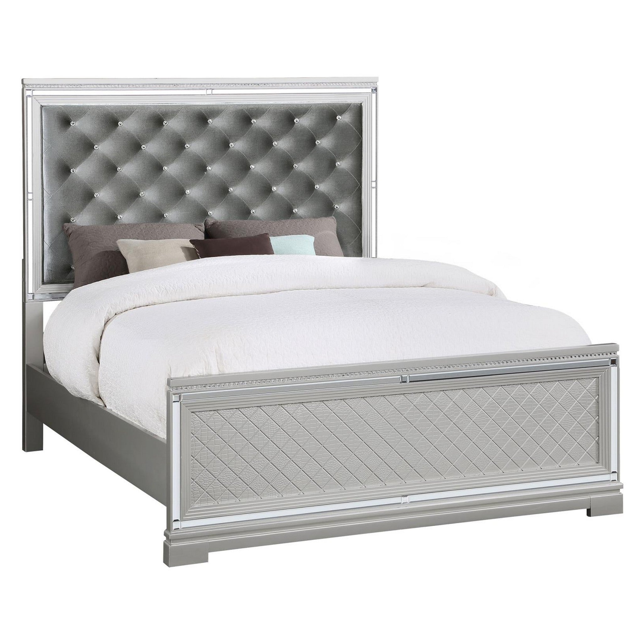 Eleanor Upholstered Tufted Bed Metallic 223461KE