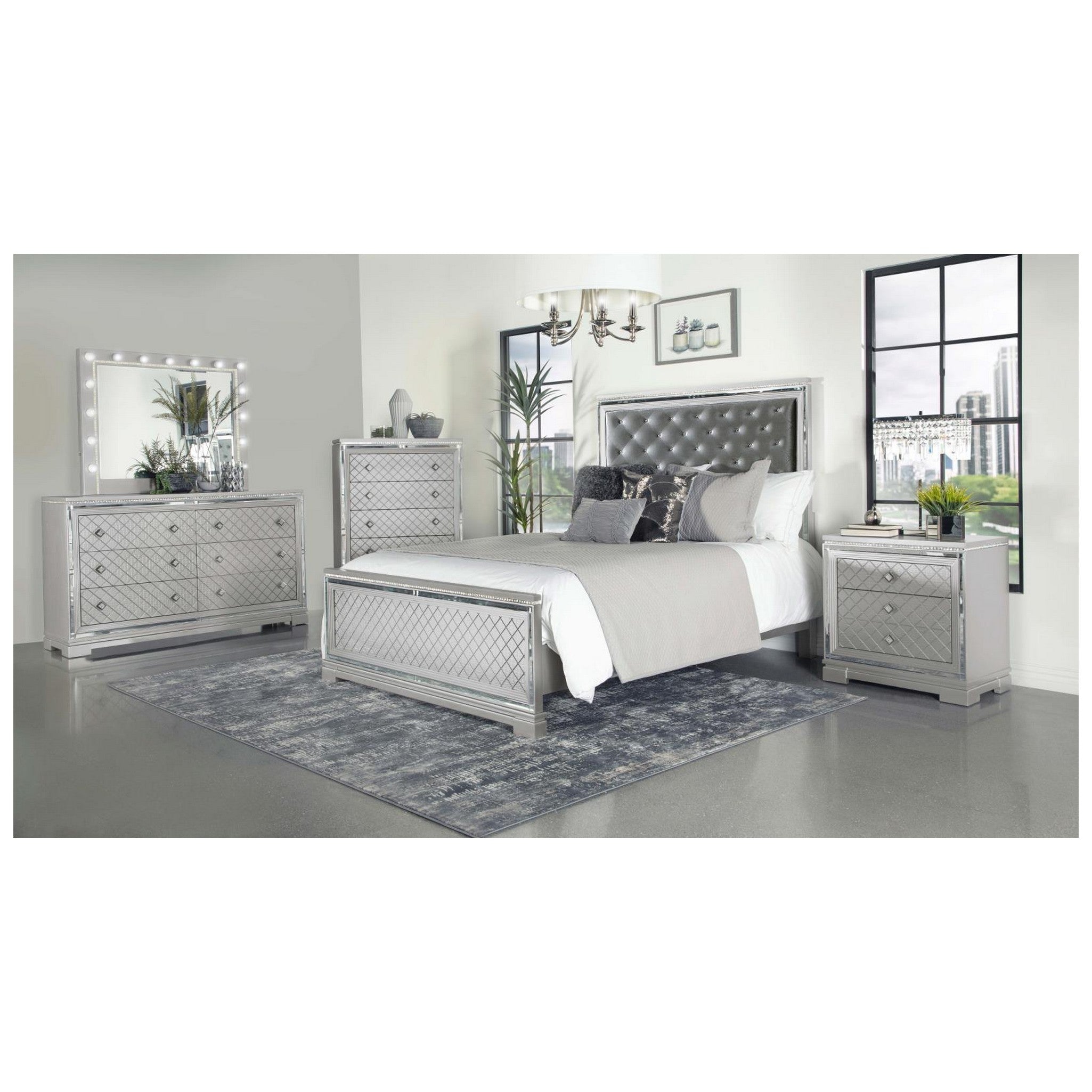 Eleanor Upholstered Tufted Bedroom Set Metallic 223461KW-S5