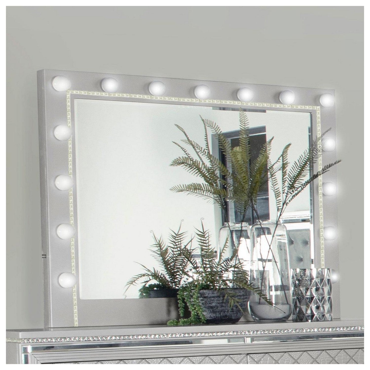 Eleanor Metallic Rectangular Mirror with Light 223464