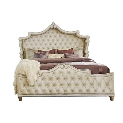 Antonella Upholstered Tufted Bedroom Set Ivory and Camel 223521KE-S5