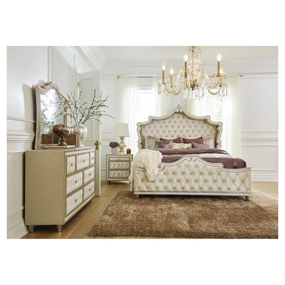 Antonella Upholstered Tufted Bedroom Set Ivory and Camel 223521KE-S5