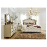 Antonella Upholstered Tufted Eastern King Bed Ivory and Camel 223521KE