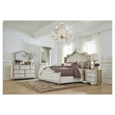 Antonella Upholstered Tufted Eastern King Bed Ivory and Camel 223521KE