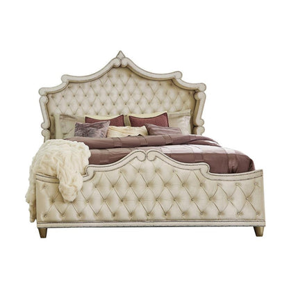 Antonella Upholstered Tufted Bedroom Set Ivory and Camel 223521KW-S4