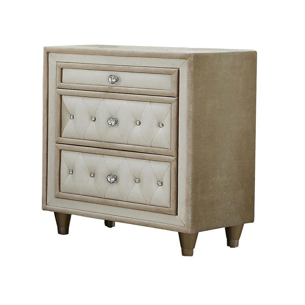 Antonella 3-drawer Upholstered Nightstand Ivory and Camel 223522