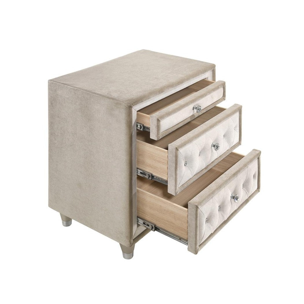 Antonella 3-drawer Upholstered Nightstand Ivory and Camel 223522