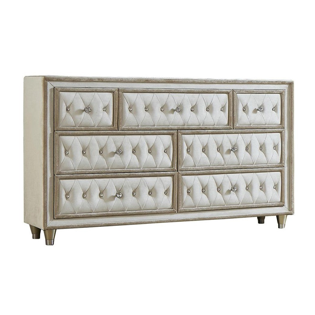 Antonella 7-drawer Upholstered Dresser Ivory and Camel 223523