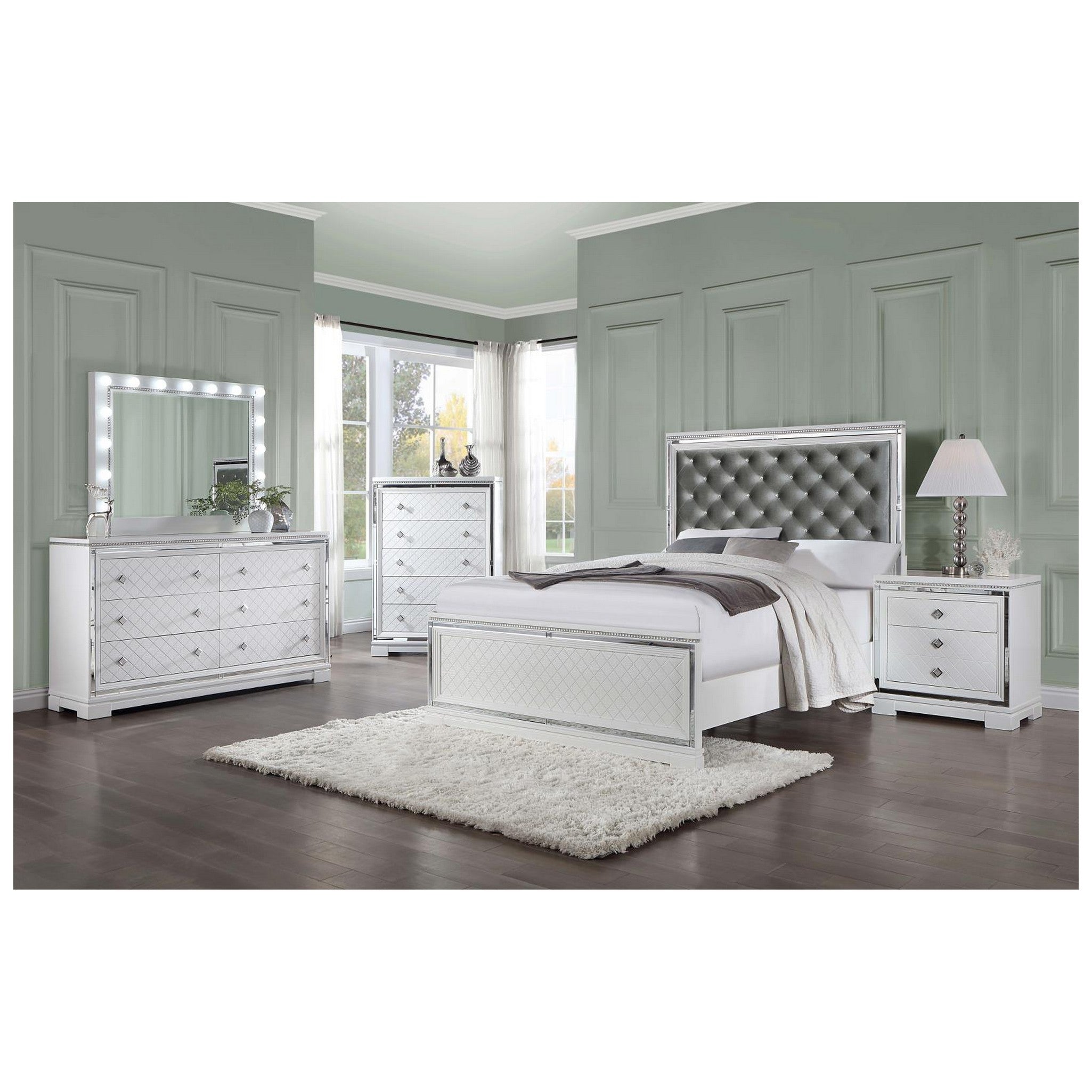 Eleanor Upholstered Tufted Bedroom Set White 223561KE-S5