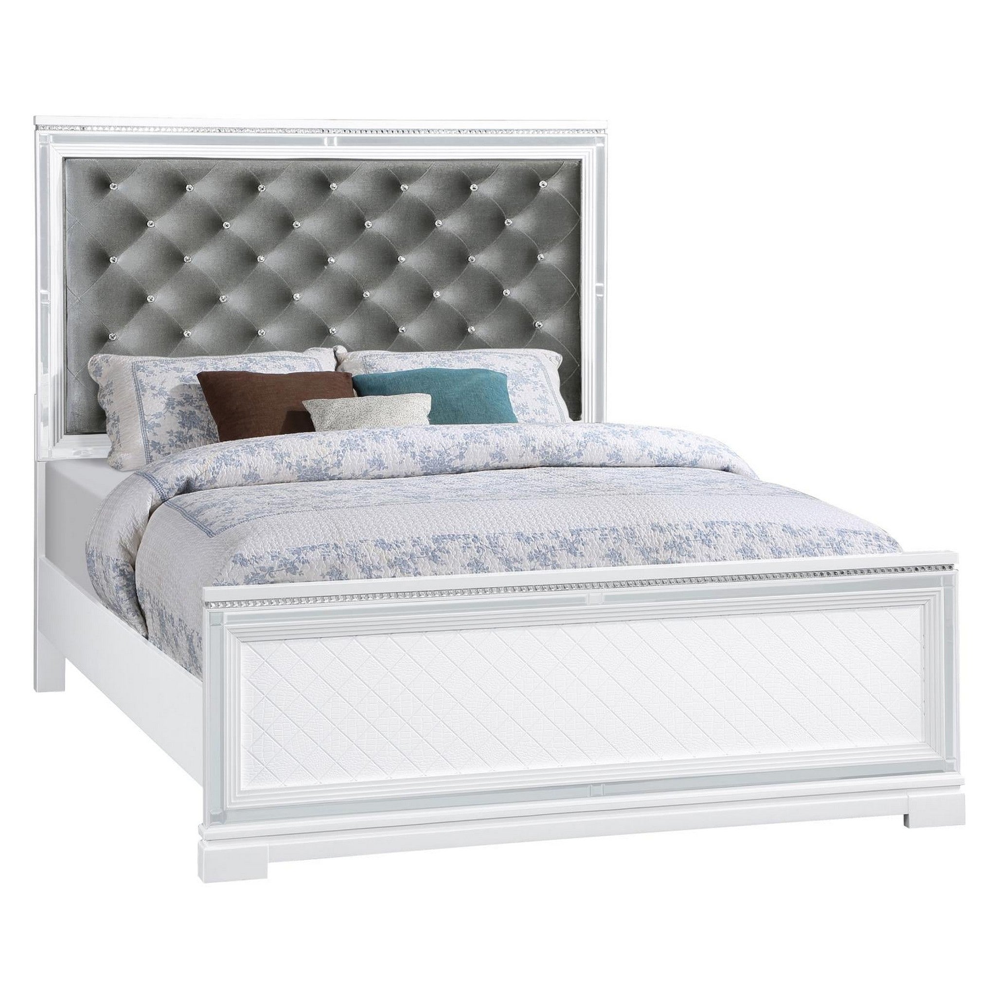 Eleanor Upholstered Tufted Bed White 223561KE