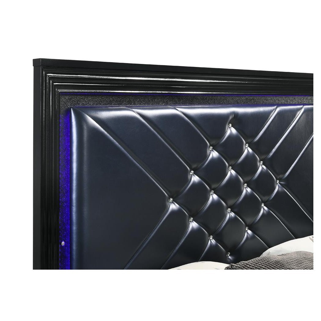 Penelope Eastern King Bed with LED Lighting Black and Midnight Star 223571KE