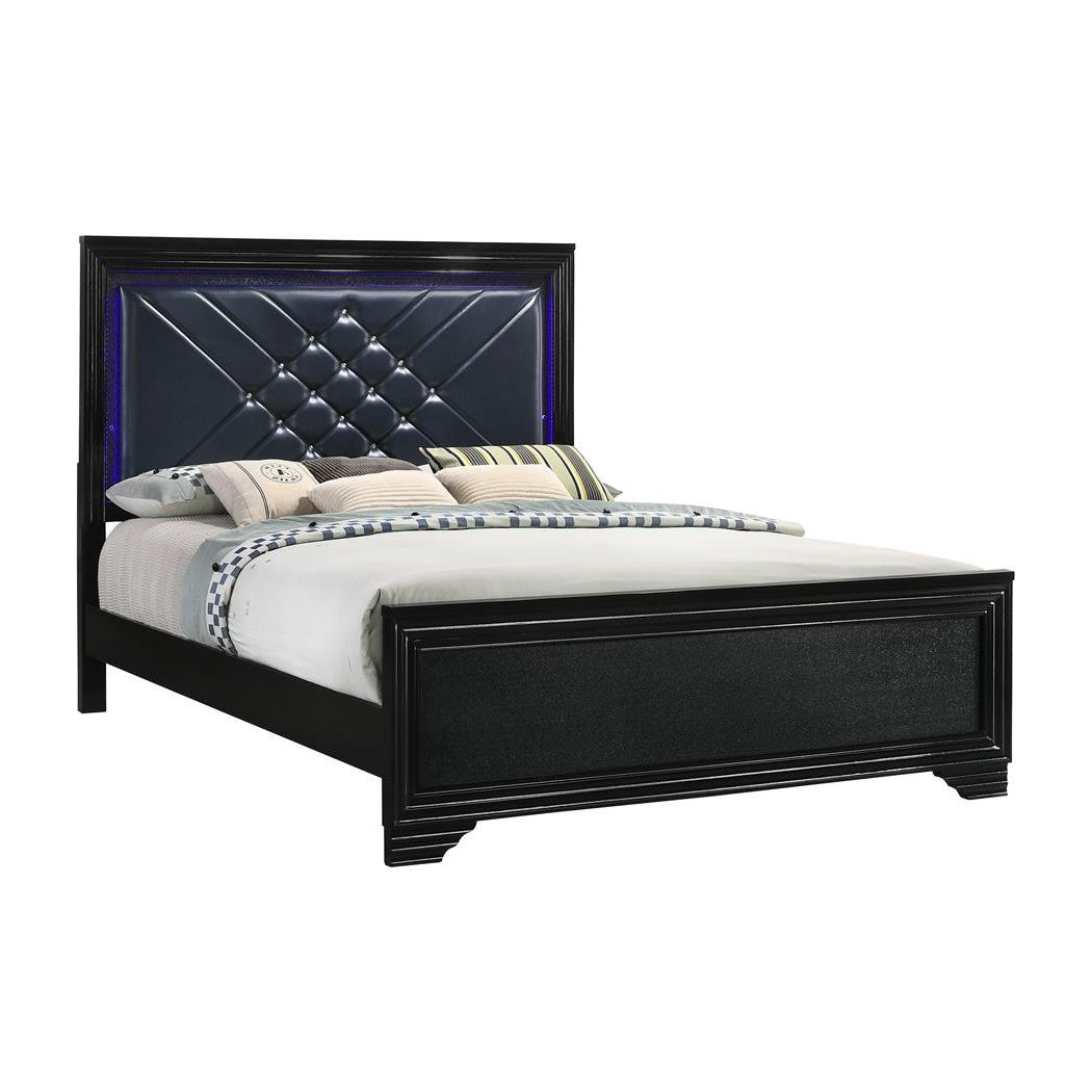 Penelope Eastern King Bed with LED Lighting Black and Midnight Star 223571KE