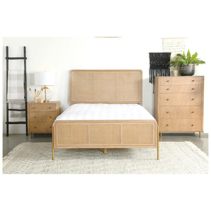 Arini Upholstered Queen Panel Bed Sand Wash and Natural Cane 224300Q