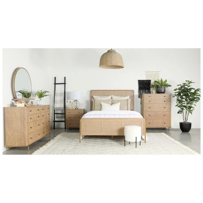 Arini Upholstered Queen Panel Bed Sand Wash and Natural Cane 224300Q