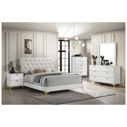 Kendall Tufted Upholstered Panel Eastern King Bed White 224401KE