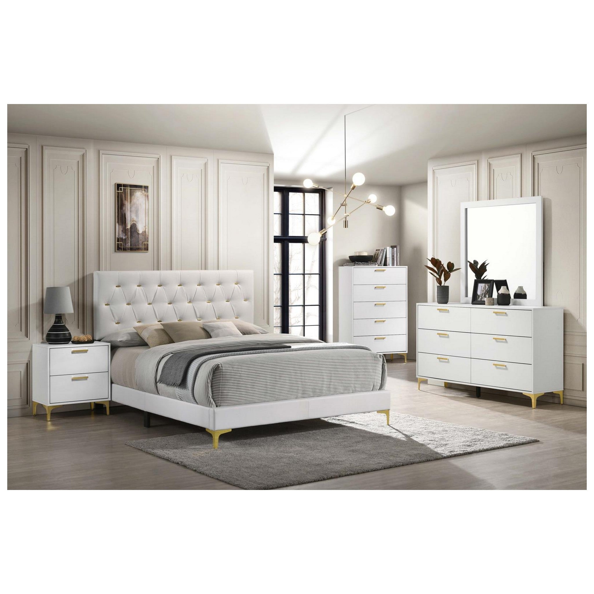 Kendall Tufted Upholstered Panel California King Bed White 224401KW