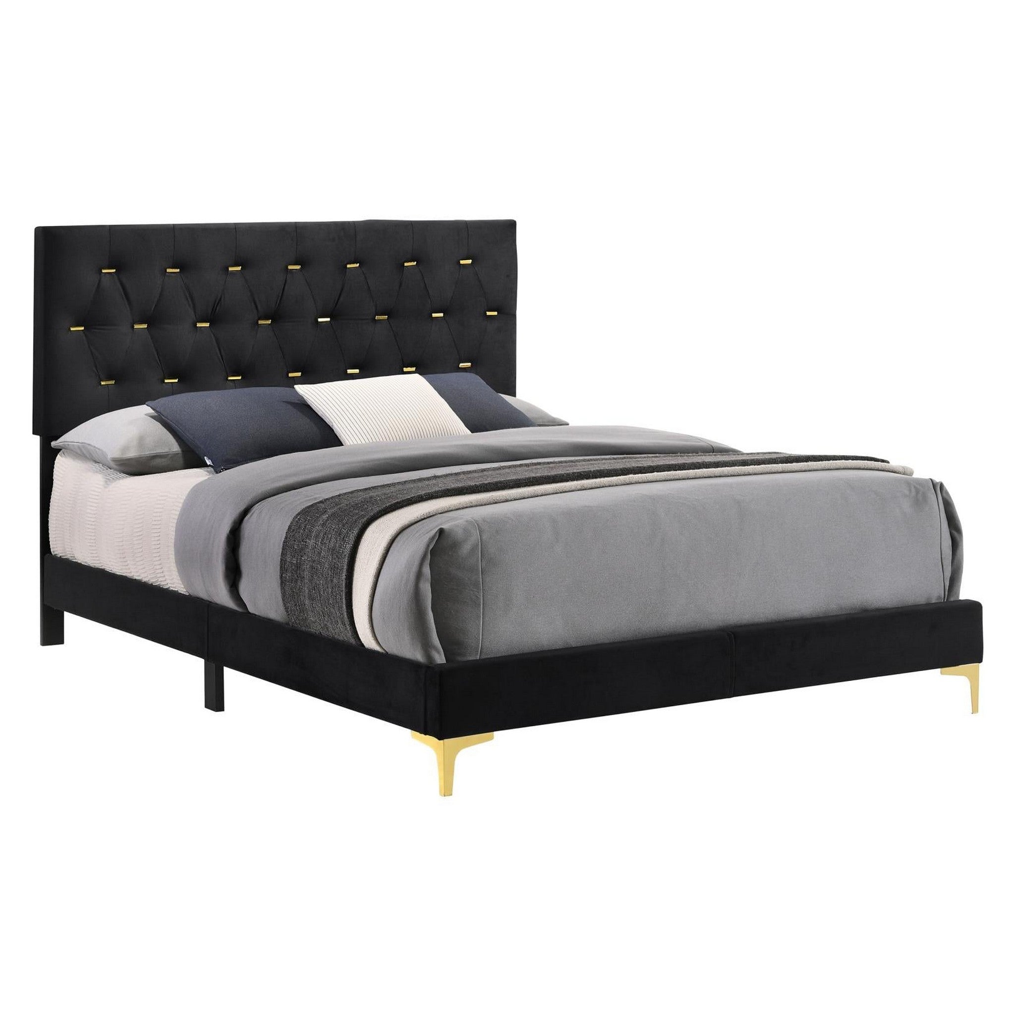 Kendall Tufted Panel California King Bed Black and Gold 224451KW