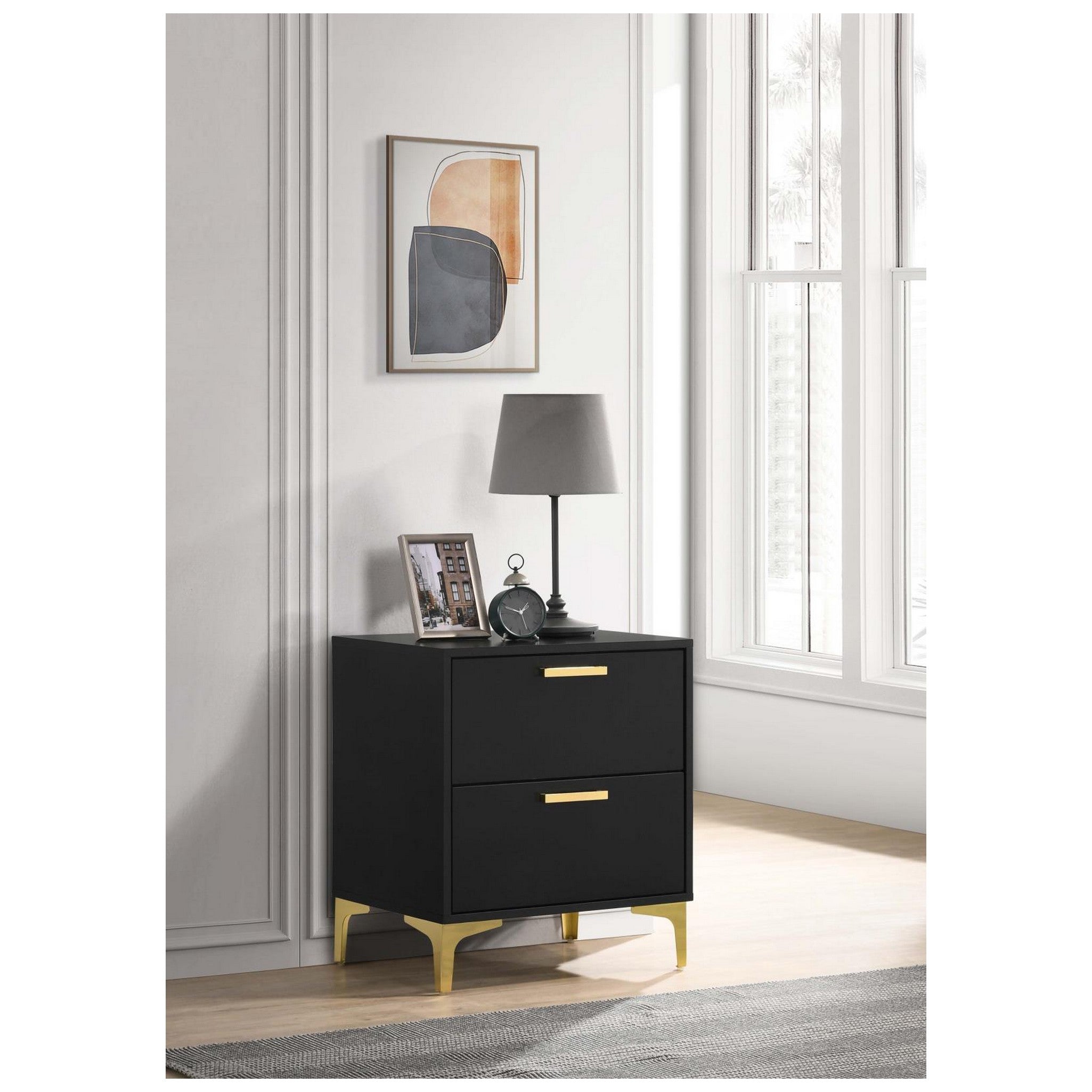 Kendall 2-Drawer Nightstand Black and Gold 224452