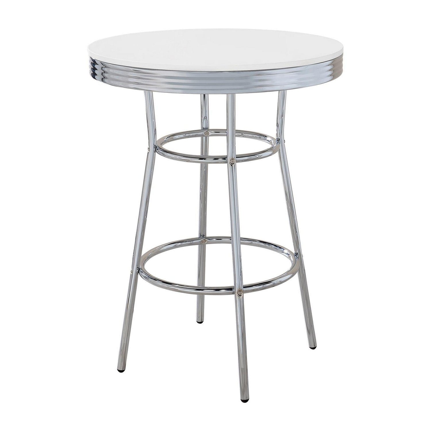 Theodore Round Bar Table Chrome and Glossy White 2300