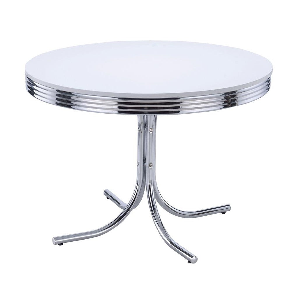 Retro Round Dining Table Glossy White and Chrome 2388