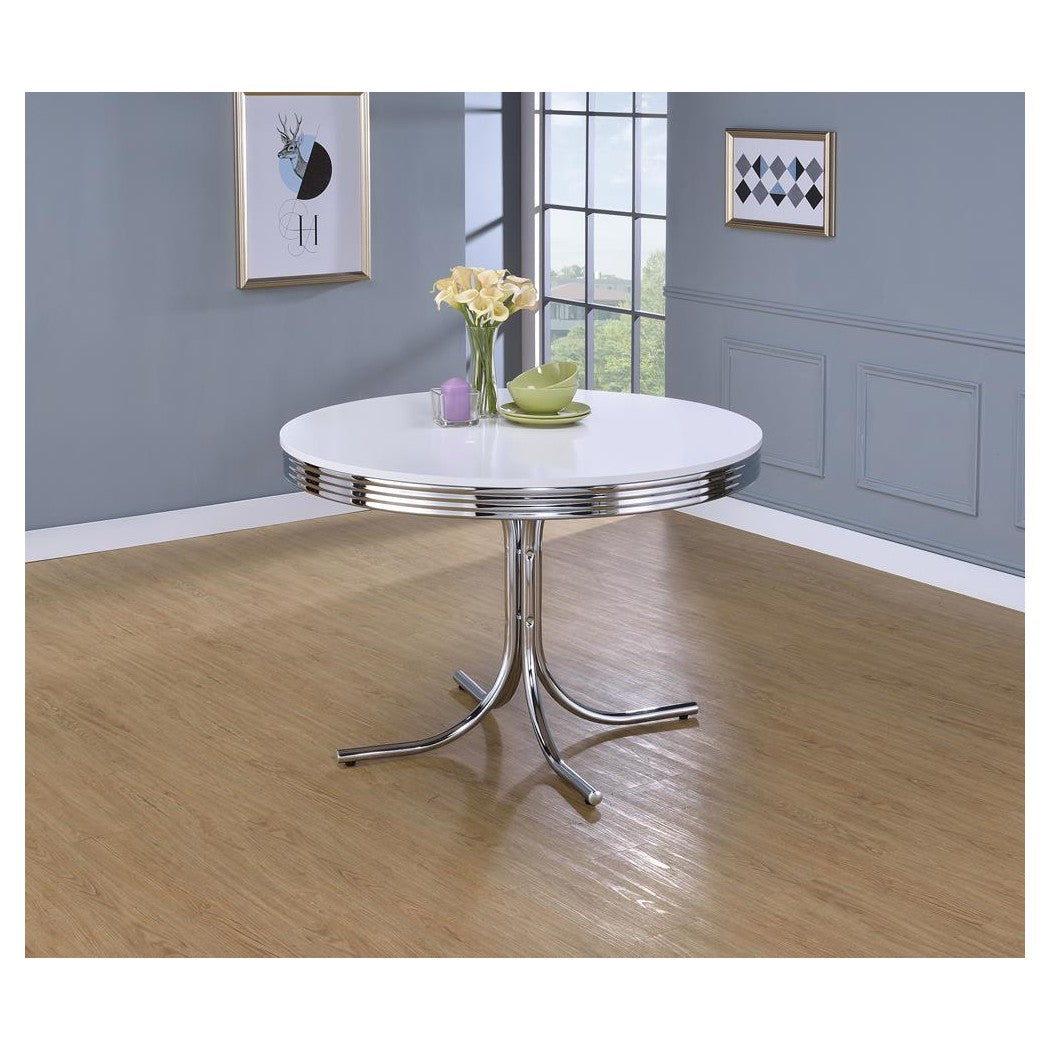 Retro Round Dining Table Glossy White and Chrome 2388