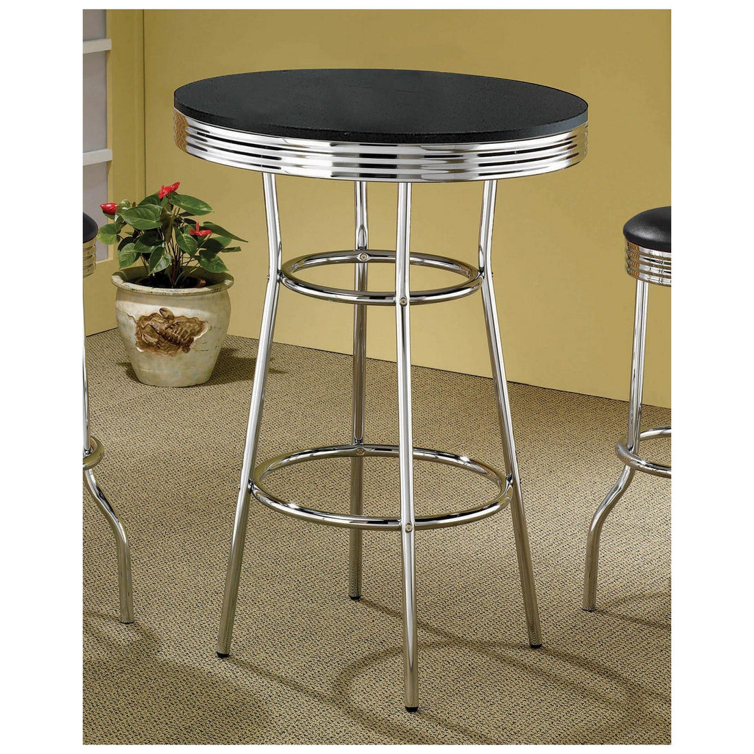 Theodore Round Bar Table Black and Chrome 2405