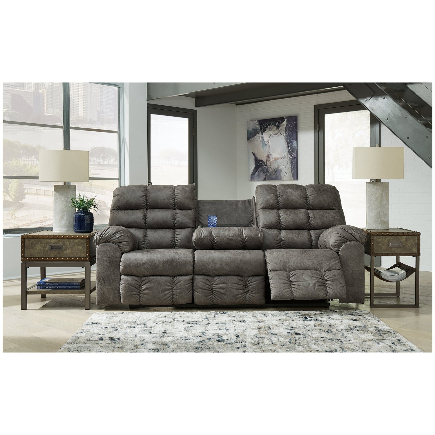 Derwin Reclining Sofa with Drop Down Table Ash-2840289