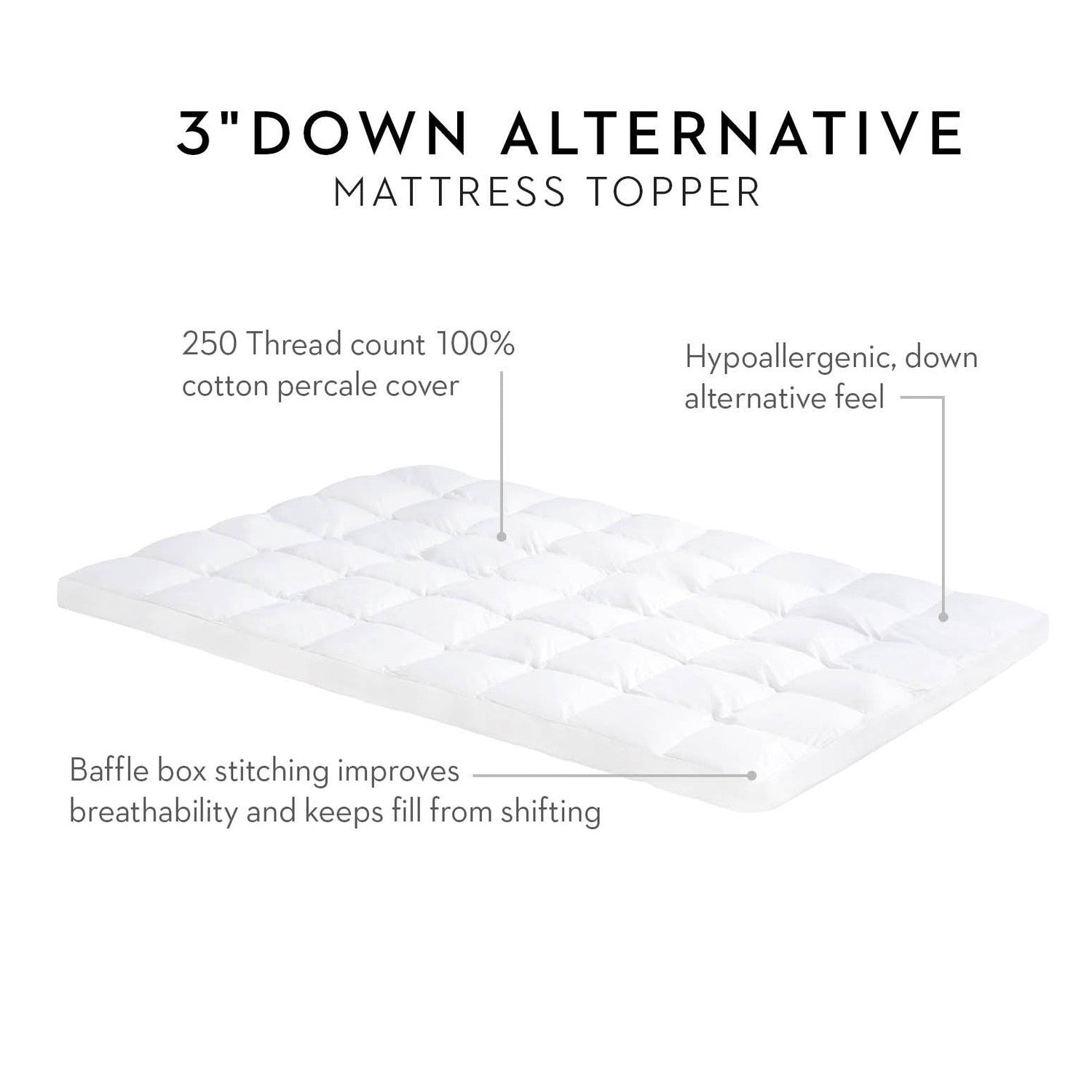 3 Inch Down Alternative Mattress Topper - IS30CKDAFB - Underkut