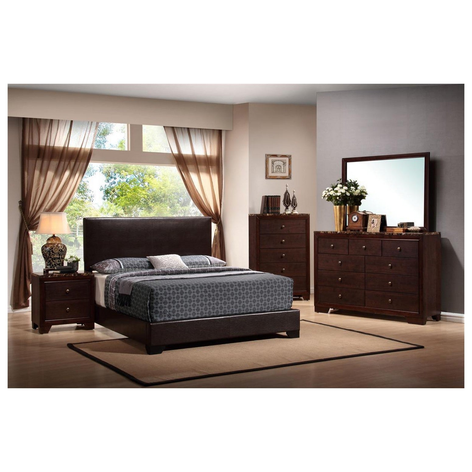 Conner Full Upholstered Panel Bed Dark Brown 300261F