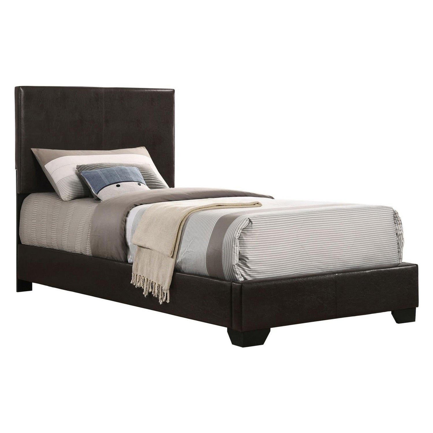 Conner Twin Upholstered Panel Bed Dark Brown 300261T